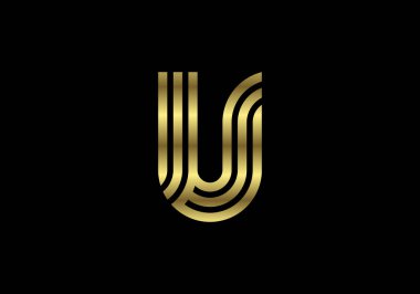 Golden Capital Line Harf U. Yaratıcı Satır Harfleri Tasarımı, Logo, Poster, Davetiye Grafik Alfabe Sembolü. Vektör İllüstrasyonu