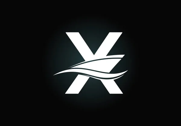 クルーズ またはボートのロゴデザインテンプレートと大文字のX 海の波ベクトルイラスト付きヨットアイコン記号 — ストックベクタ