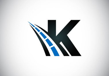 K harfi ve yol logosu şarkı söylüyor. Otoyol bakım ve inşaat için yaratıcı tasarım konsepti. Ulaşım ve trafik teması.