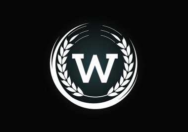 İlk harf W işareti buğday kulaklı çelenk. Organik buğday tarımı logosu tasarımı. Tarım logosu tasarım vektör şablonu.