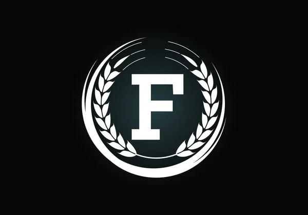 最初の文字Fは 小麦の耳の花輪と記号 有機小麦農業ロゴデザインコンセプト 農業ロゴデザインベクトルテンプレート — ストックベクタ