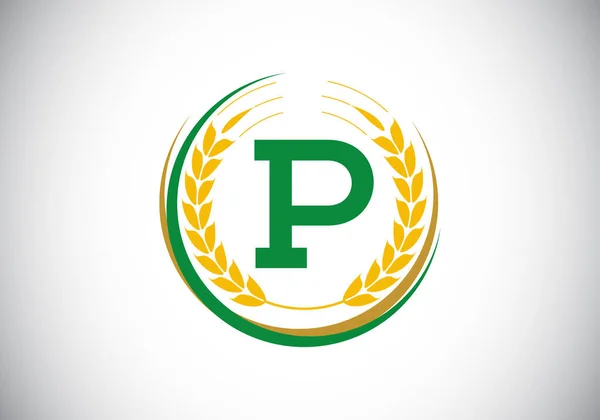 Wstępny Symbol Znaku Wieńcem Kłosami Pszenicy Koncepcja Logo Rolnictwa Ekologicznego — Wektor stockowy