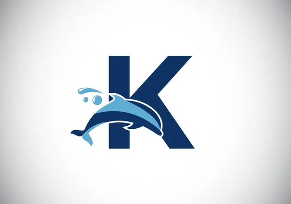 Первоначальный Буквенный Алфавит Логотипом Дельфина Значок Водяного Животного Эмблема Шрифта — стоковый вектор
