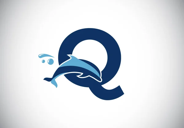 Первоначальный Алфавит Буквы Логотипом Дельфина Значок Водяного Животного Эмблема Шрифта — стоковый вектор