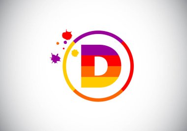 D harfinin baş harfleri alfabede fırça izi olan bir daire şeklinde. Yazı tipi amblemi. Boyama işi ve şirket kimliği için modern vektör logosu tasarımı.