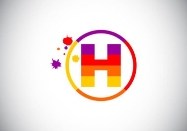 H harfinin baş harfleri alfabede fırça izi olan bir daire şeklinde. Yazı tipi amblemi. Boyama işi ve şirket kimliği için modern vektör logosu tasarımı.