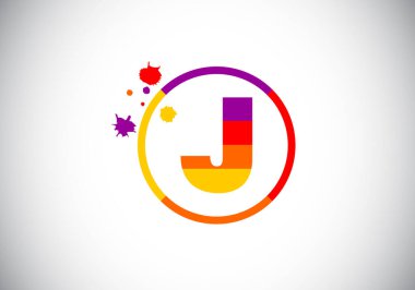 J harfinin baş harfleri alfabede fırça izi olan bir daire şeklinde. Yazı tipi amblemi. Boyama işi ve şirket kimliği için modern vektör logosu tasarımı.