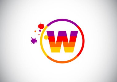 W harfinin baş harfleri alfabede fırça izi olan bir daire şeklinde. Yazı tipi amblemi. Boyama işi ve şirket kimliği için modern vektör logosu tasarımı.