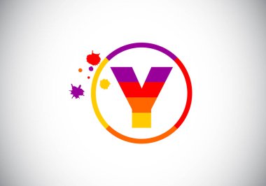 Y harfinin baş harfleri alfabede fırça izi olan bir daire şeklinde. Yazı tipi amblemi. Boyama işi ve şirket kimliği için modern vektör logosu tasarımı.