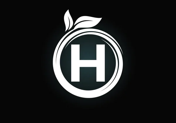 初始H单字字母字母表呈螺旋形 字体徽章 大自然的象征符号 用于企业保健 农场和公司身份的现代病媒标志设计 — 图库矢量图片