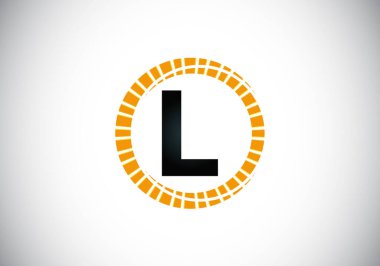 Soyut bir güneş patlaması çemberinde L harfinin baş harfleri alfabesi. Yazı tipi amblemi. Güneş patlaması simgesi. İş ve şirket kimliği için modern vektör logosu tasarımı.
