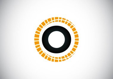 Soyut bir güneş patlaması çemberinde O harfinin baş harfleri alfabesi. Yazı tipi amblemi. Güneş patlaması simgesi. İş ve şirket kimliği için modern vektör logosu tasarımı.