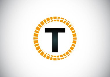 Soyut bir güneş patlaması çemberinde T harfinin baş harfleri alfabesi. Yazı tipi amblemi. Güneş patlaması simgesi. İş ve şirket kimliği için modern vektör logosu tasarımı.