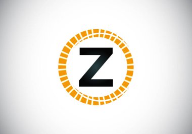 Soyut bir güneş patlaması çemberinde Z harfinin baş harfleri alfabesi. Yazı tipi amblemi. Güneş patlaması simgesi. İş ve şirket kimliği için modern vektör logosu tasarımı.
