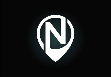 Konum simgesi pim işaretli ilk N harfli harf alfabesi. Yazı tipi amblemi. Navigasyon haritası, GPS, yön, yer, pusula, temas, arama konsepti. İş ve şirket kimliği için modern vektör logosu tasarımı.