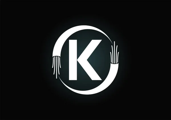 初始K单字字母字母与电线 光纤电缆 字体徽章 用于技术标签 电子商务和公司标识的现代矢量标识设计 — 图库矢量图片