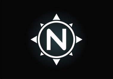 Bir pusula içinde baş harfi N monogram harf alfabesi. Yazı tipi amblemi. Pusula amblem işareti. İş ve şirket kimliği için modern vektör logosu tasarımı.