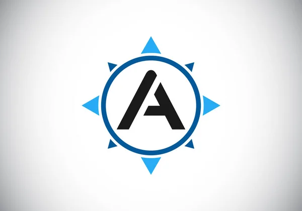 Initiale Alphabet Monogramme Dans Une Boussole Emblème Police Symbole Logo — Image vectorielle