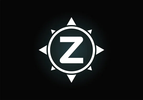 指南针上的Z字首字母字母字母 字体徽章 指南针标志符号 用于企业和公司标识的现代矢量标识设计 — 图库矢量图片