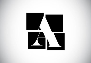 Dört kareden oluşan baş harfli harfli alfabe. Yazı tipi amblemi. Kırık, alfabe işareti. İş dünyası ve şirket kimliği için modern vektör logosu tasarımı.