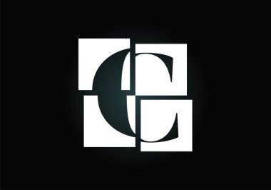 C harfinin baş harfleri alfabede dört kareden oluşuyor. Yazı tipi amblemi. Kırık, alfabe işareti. İş dünyası ve şirket kimliği için modern vektör logosu tasarımı.