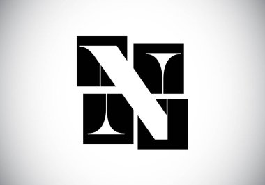 Dört kareden oluşan baş harfli N harfli alfabe. Yazı tipi amblemi. Kırık, alfabe işareti. İş dünyası ve şirket kimliği için modern vektör logosu tasarımı.