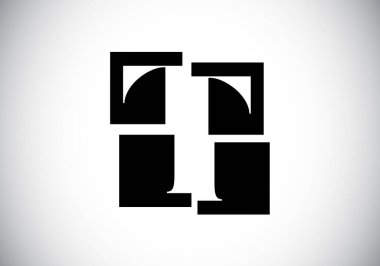 T harfinin baş harfleri alfabede dört kareden oluşuyor. Yazı tipi amblemi. Kırık, alfabe işareti. İş dünyası ve şirket kimliği için modern vektör logosu tasarımı.