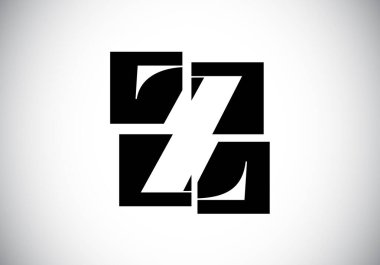 Z harfinin baş harfleri alfabede dört kareden oluşuyor. Yazı tipi amblemi. Kırık, alfabe işareti. İş dünyası ve şirket kimliği için modern vektör logosu tasarımı.
