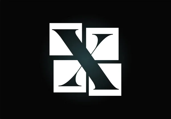 4つの正方形で作られた最初のXモノグラム文字のアルファベット フォントエンブレム 壊れたパズルのアルファベットのサインだ ビジネスのための現代的なベクトルロゴデザイン および会社のアイデンティティ — ストックベクタ