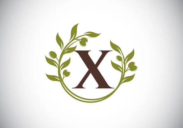 Lettre Initiale Symbole Signe Avec Couronne Branche Olivier Cadre Floral — Image vectorielle