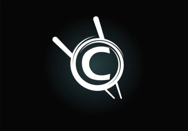 Soyut çemberde Chopstick ile C harfinin baş harfleri alfabesi. Soyut Asya suşi barı amblemi. Japon suşi şirketi logosu ve şirket kimliği.