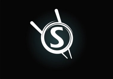 Soyut çemberde Chopstick ile S harfinin baş harfleri alfabesi. Soyut Asya suşi barı amblemi. Japon suşi şirketi logosu ve şirket kimliği.