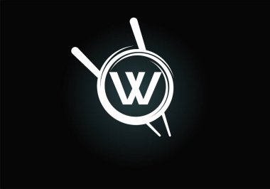 Soyut çemberde Chopstick ile birlikte W harfinin baş harfleri alfabesi. Soyut Asya suşi barı amblemi. Japon suşi şirketi logosu ve şirket kimliği.