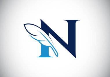 Tüylü, baş harfleri N harfli alfabe. Yazı tipi amblemi. Hukuk firmasının simge simgesi. Bir yazar veya yayıncı şirket ve şirket kimliği için modern vektör logosu