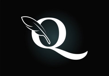 Tüylü Q baş harfleri alfabesi. Yazı tipi amblemi. Hukuk firmasının simge simgesi. Bir yazar veya yayıncı şirket ve şirket kimliği için modern vektör logosu