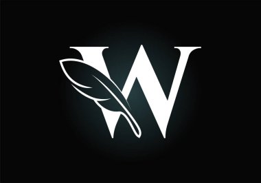 Tüylü W harfli monogram alfabesi. Yazı tipi amblemi. Hukuk firmasının simge simgesi. Bir yazar veya yayıncı şirket ve şirket kimliği için modern vektör logosu