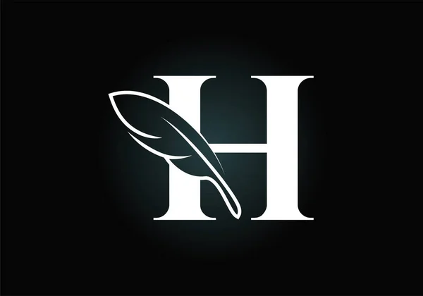 首字母H单字 带有羽毛 字体徽章 律师事务所图标符号 作者或出版商业务和公司身份的现代矢量标志 — 图库矢量图片