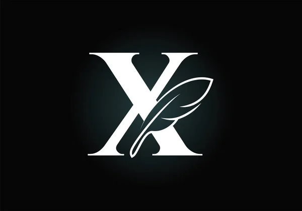 最初的X个带有羽毛的单字字母 字体徽章 律师事务所图标符号 作者或出版商业务和公司身份的现代矢量标志 — 图库矢量图片