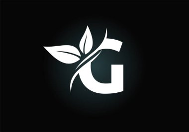 İki yapraklı G baş harfleri alfabesi. Yeşil, çevre dostu logo konsepti. Ekolojik iş ve şirket kimliği için modern vektör logosu
