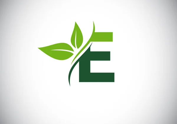 Alfabeto Inicial Del Monograma Con Dos Hojas Concepto Logotipo Verde — Archivo Imágenes Vectoriales