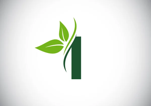 Alfabeto Inicial Del Monograma Con Dos Hojas Concepto Logotipo Verde — Archivo Imágenes Vectoriales