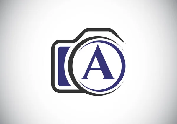 初期設定カメラアイコン付きの文字アルファベット 写真ロゴベクトルイラスト 写真ビジネスのための現代的なロゴデザイン および会社のアイデンティティ — ストックベクタ
