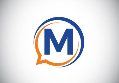 Baloncuklu sohbet ikonlu M harfleri alfabesi. Konuşmak, sohbet logosu konsepti. Bir danışmanlık şirketi ve şirket kimliği için modern logo tasarımı.