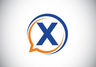 Üzerinde baloncuklu sohbet simgesi olan X harfli harfli alfabe. Konuşmak, sohbet logosu konsepti. Bir danışmanlık şirketi ve şirket kimliği için modern logo tasarımı.