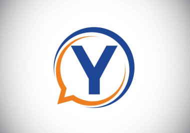 Y harfinin baş harfleri alfabede ve baloncuklu sohbet simgesi. Konuşmak, sohbet logosu konsepti. Bir danışmanlık şirketi ve şirket kimliği için modern logo tasarımı.