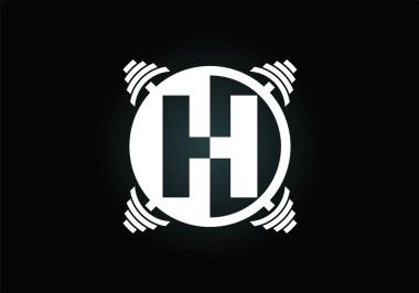 H harfinin baş harfleri, halterli alfabe. Vektör logosu tasarımı kaldırılıyor. Vücut geliştirme, spor salonu, fitness kulübü, iş ve şirket kimliği için modern vektör logosu
