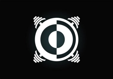 O harfinin baş harfleri halterli alfabe. Vektör logosu tasarımı kaldırılıyor. Vücut geliştirme, spor salonu, fitness kulübü, iş ve şirket kimliği için modern vektör logosu