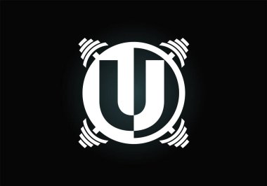 Halterli ilk U harfli alfabe. Vektör logosu tasarımı kaldırılıyor. Vücut geliştirme, spor salonu, fitness kulübü, iş ve şirket kimliği için modern vektör logosu