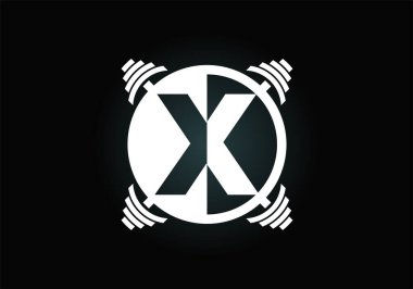 Üzerinde halter olan X harfli alfabe. Vektör logosu tasarımı kaldırılıyor. Vücut geliştirme, spor salonu, fitness kulübü, iş ve şirket kimliği için modern vektör logosu