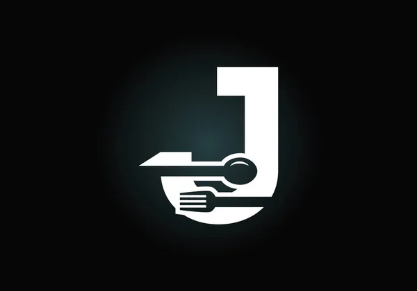 Alfabeto Inicial Del Monograma Con Tenedor Cuchara Emblema Fuente Logo — Archivo Imágenes Vectoriales